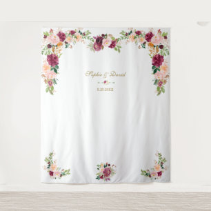 Burgunder-Rosa-Saffran-Blumen-Hochzeits-Fotobooth Wandteppich
