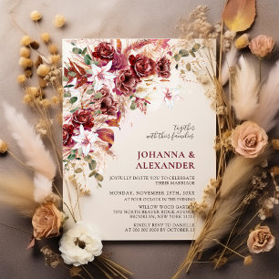 Burgunder-Rosa-Terrakotta-Boho-Floral-Hochzeit Einladung