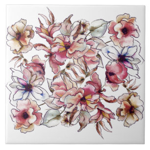 Burgunder Rosa und Blau Floraler Girlande Wasserfa Fliese