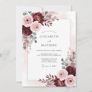 Burgunder-Rosa-Wasserfarb-Autumn-Hochzeit Einladung