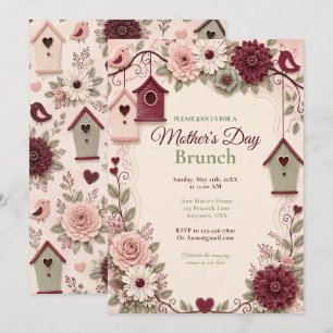 Burgunder-Rosa-Winter-Muttertags-Brunch Einladung