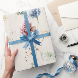 Burgunder-Rose Blau Weiße Blumen Schmetterling Bra Geschenkpapier
