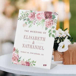 Burgunder Rose Hochzeitsempfang Sockelschild