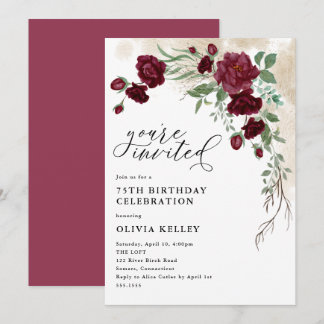 Burgunder Rose Vine, Blumengeburt Party Einladung
