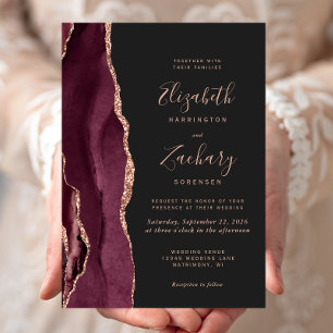 Burgunder-Roségold-Achat-Hochzeitseinladung dunkel Einladung