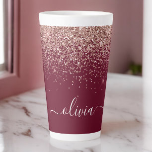 Burgunder-Roségold-Blush-Pink-Glitter-Monogramm Milchtasse