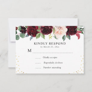 Burgunder-Rosen-Antwortkarte RSVP Karte