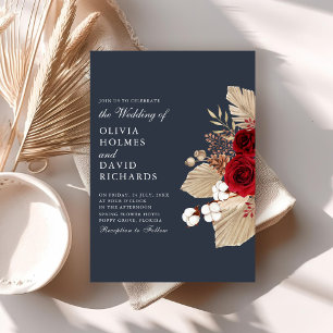 Burgunder Rosen auf Mitternachtsblauer Hochzeitsei Einladung