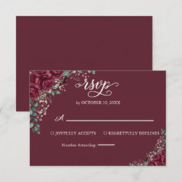 Burgunder-Rosen-Eukalyptus-Hochzeit-Antwort RSVP Karte