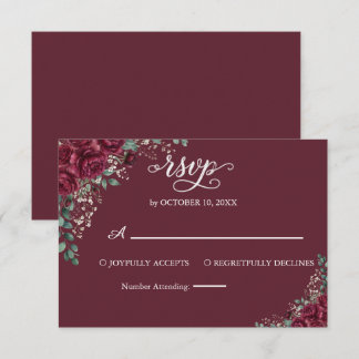 Burgunder-Rosen-Eukalyptus-Hochzeit-Antwort RSVP Karte