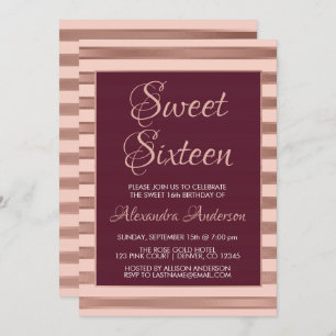 Burgunder-Rosen-Gold16. Geburtstag-Geburtstag Einladung