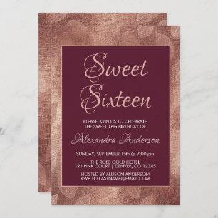 Burgunder-Rosen-Gold16. Geburtstag-Geburtstag Einladung