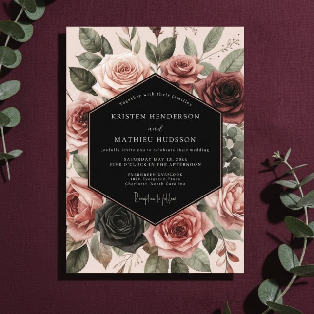 Burgunder-Rosen-Hochzeit Einladung (Von Creator hochgeladen)