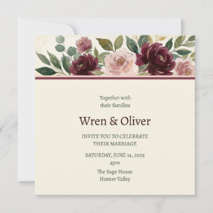 Burgunder-Rosen-Kopf-Hochzeit Einladung