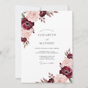 Burgunder-Rosen-Malerische Romanze Hochzeit Einladung