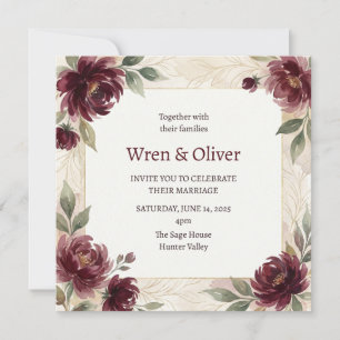 Burgunder-Rosen-Rand-Hochzeit Einladung