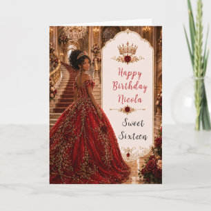 Burgunder-Rosen-Sweet-16-Prinzessin-Goldkrone Karte