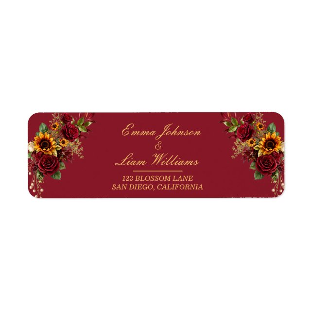 Burgunder-Rosen- und Sonnenblumen-Adresse (Vorne)