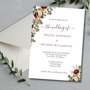 Burgunder-Rost-Creme-Blumen Elegante Hochzeit Einladung