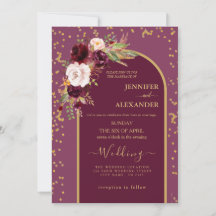 Burgunder-Rot-Blush | Goldrahmen moderne Hochzeit