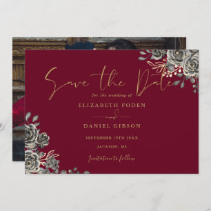 Burgunder Rot-Gold-Gotik-Foto Hochzeit Save The Date