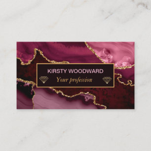 Burgunder Rot und Faux Gold Glitter Marmor Achat Visitenkarte
