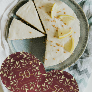 Burgunder Rot und Gold 50. Hochzeitstag Pappteller