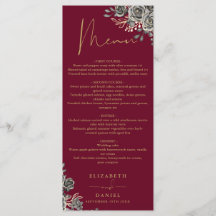 Burgunder Rot und Gold Blumengotik Hochzeitsessen
