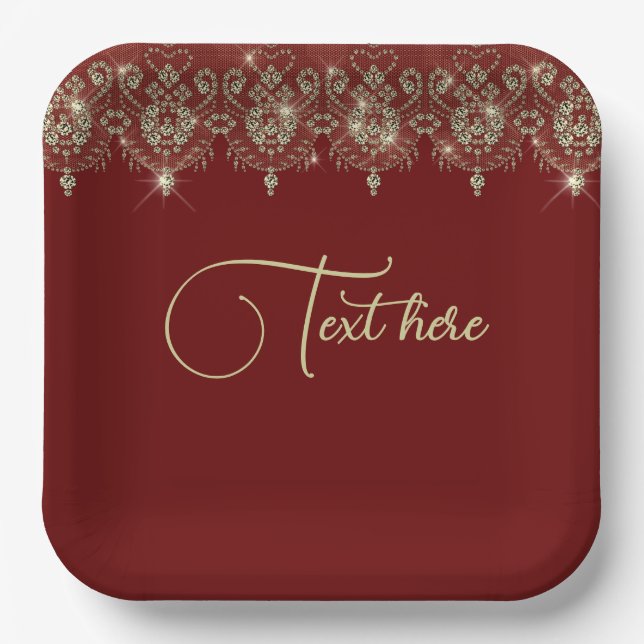 Burgunder Rot und Gold verleihen eleganten Glanz Pappteller (Vorderseite)