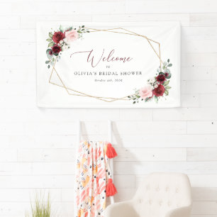 Burgunder Rote Blume, rosa Blume, Bridal Willkomme Banner