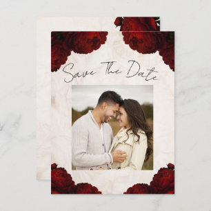 Burgunder Rote Blume Save the Date Vintag Ankündigungspostkarte