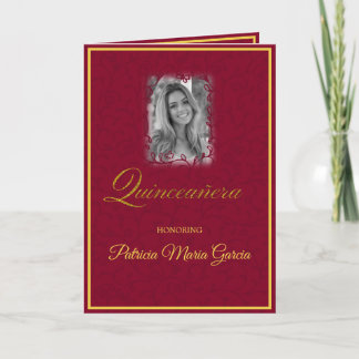Burgunder Roter Blumenwein mit Foto quinceanera Karte