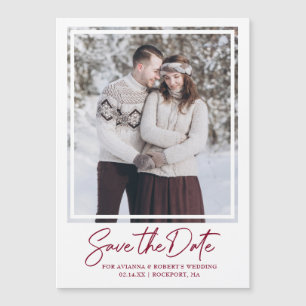 Burgunder Roter Text und Foto Save the Date Magneteinladung
