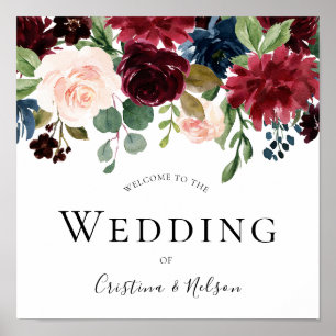 Burgunder Roter Wein Willkommen bei der Hochzeit d Poster