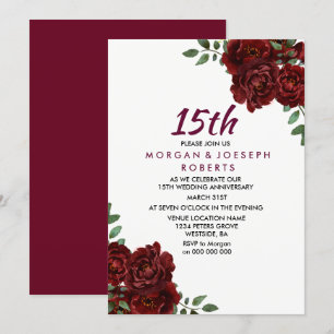 Burgunder-Rubinrot-Rose 15. Hochzeitstag Einladung