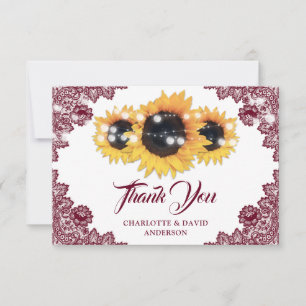Burgunder Rustikale Blumen-Spitze-Sonnenblume-Hoch Dankeskarte