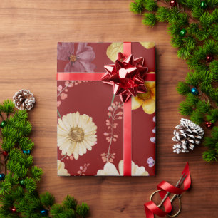 Burgunder-Rustikale-Wildblumen-Geschenkpapier Geschenkpapier