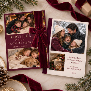 Burgunder Samtschleife Familienfoto Weihnachten