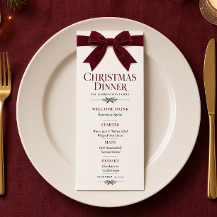 Burgunder Samtschleife Weihnachtsdinner-Menü Menükarte