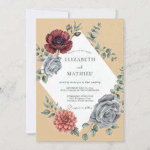 Burgunder-Schiefer-Dahlien-Hochzeit Einladung