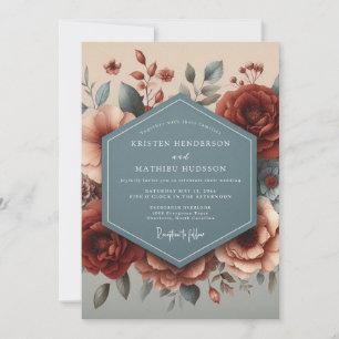 Burgunder-Schiefer-Herbstblüten-Hochzeit Einladung
