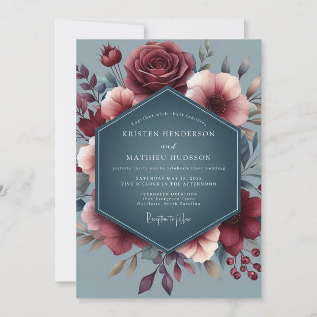 Burgunder-Schiefer-Vesper-Hochzeit Einladung (Vorderseite)