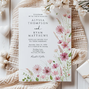 Burgunder Schimmer Wildblumen Hochzeit Einladung