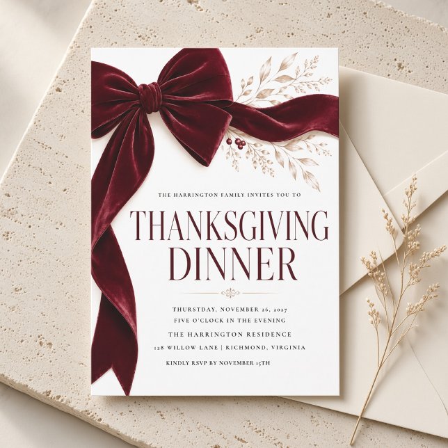 Burgunder-Schleife Thanksgiving-Dinner Einladung (Von Creator hochgeladen)