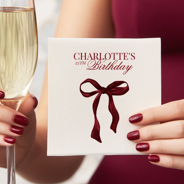 Burgunder Schleifen Geburtstag Serviette (Von Creator hochgeladen)