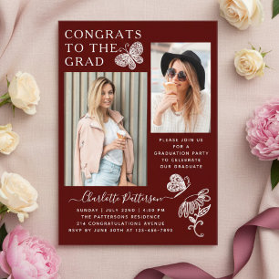 Burgunder Schmetterling Foto Abschlussfeier Acryleinladungen