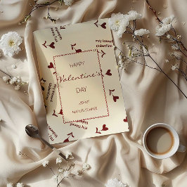 Burgunder-Schrift-Herzen auf Creme– Valentinsmuste Feiertagskarte