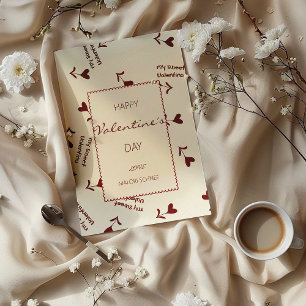 Burgunder-Schrift-Herzen auf Creme– Valentinsmuste Feiertagskarte