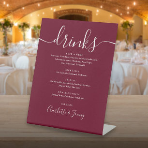 Burgunder-Schriftzug-Hochzeitsgetränke-Menü Sockelschild