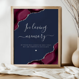 Burgunder Silber Achat Navy Blau Hochzeit Gedenkfe Poster
